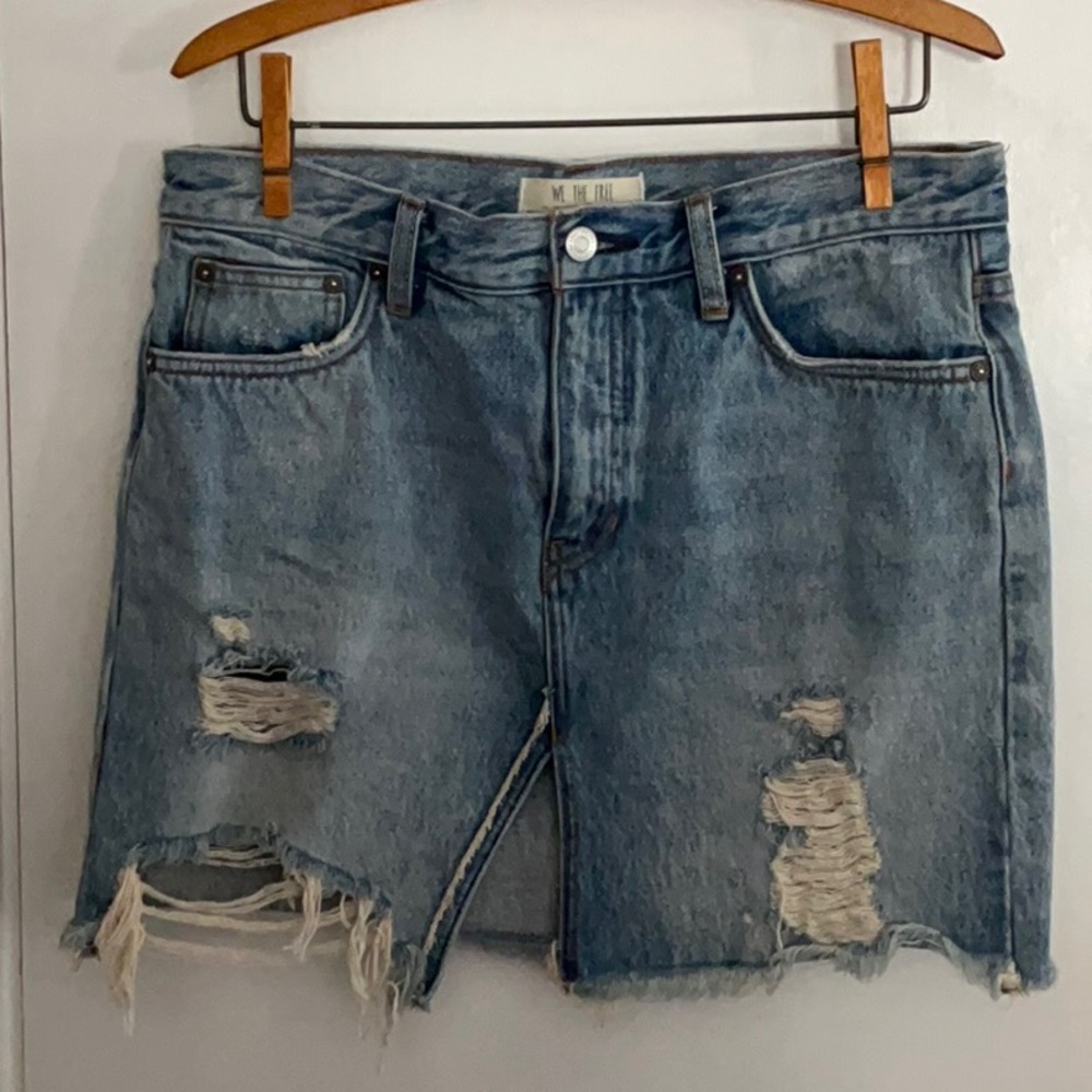 We The Free Jean Skirt blue denim frayed distressed 9/28